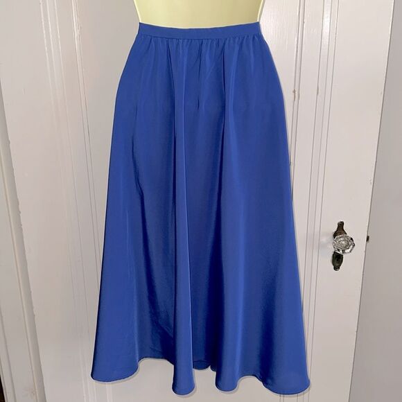 Vintage 80s Espresso Brand Royal Blue Full Polyester Midi Skirt - Picture 4 of 8